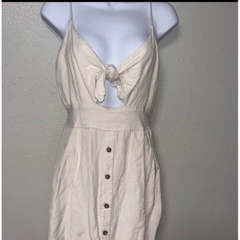 Express Dress Large Linen Blend Cream Midi Tie Front Lined Coastal Beach Resort